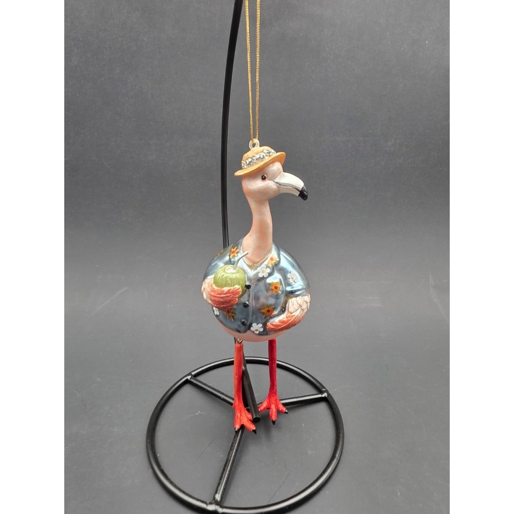 Blown‎ Glass Flamingo Christmas Ornament Vacation Mode Coconut Drink 6.5"